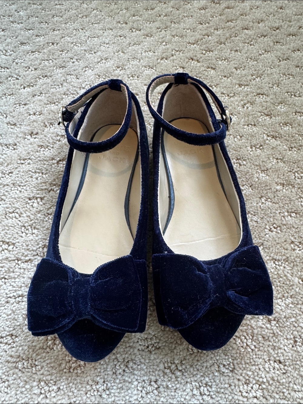 Janie and Jack Navy Velvet Bow Ankle-Strap Flats